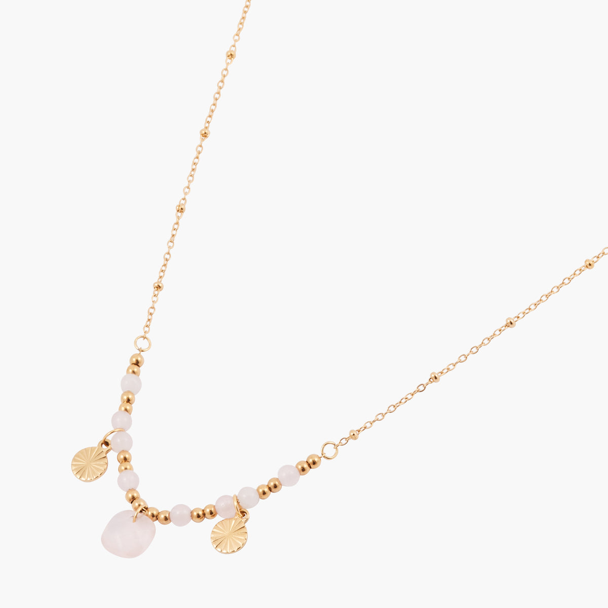 Collier pierres et pampilles acier inoxydable rose et doré