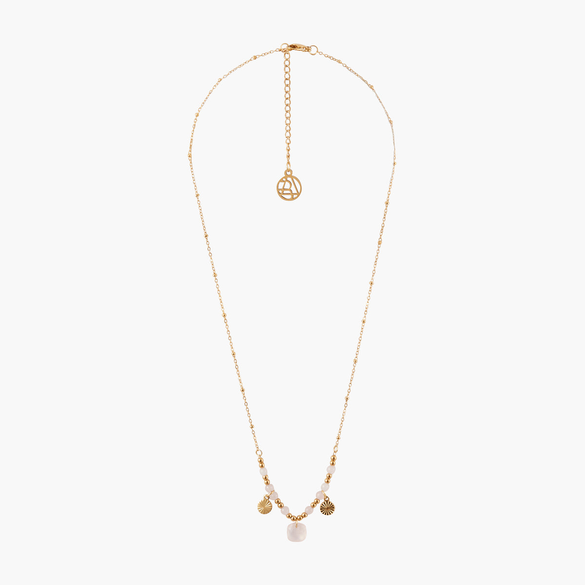 Collier pierres et pampilles acier inoxydable rose et doré