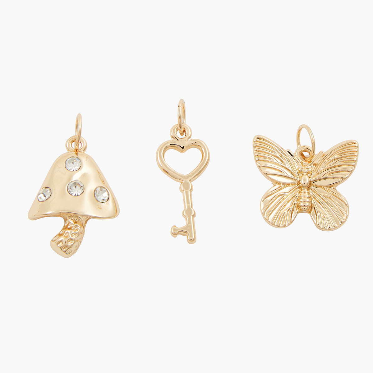 Charms x3 : champignon, clé, papillon