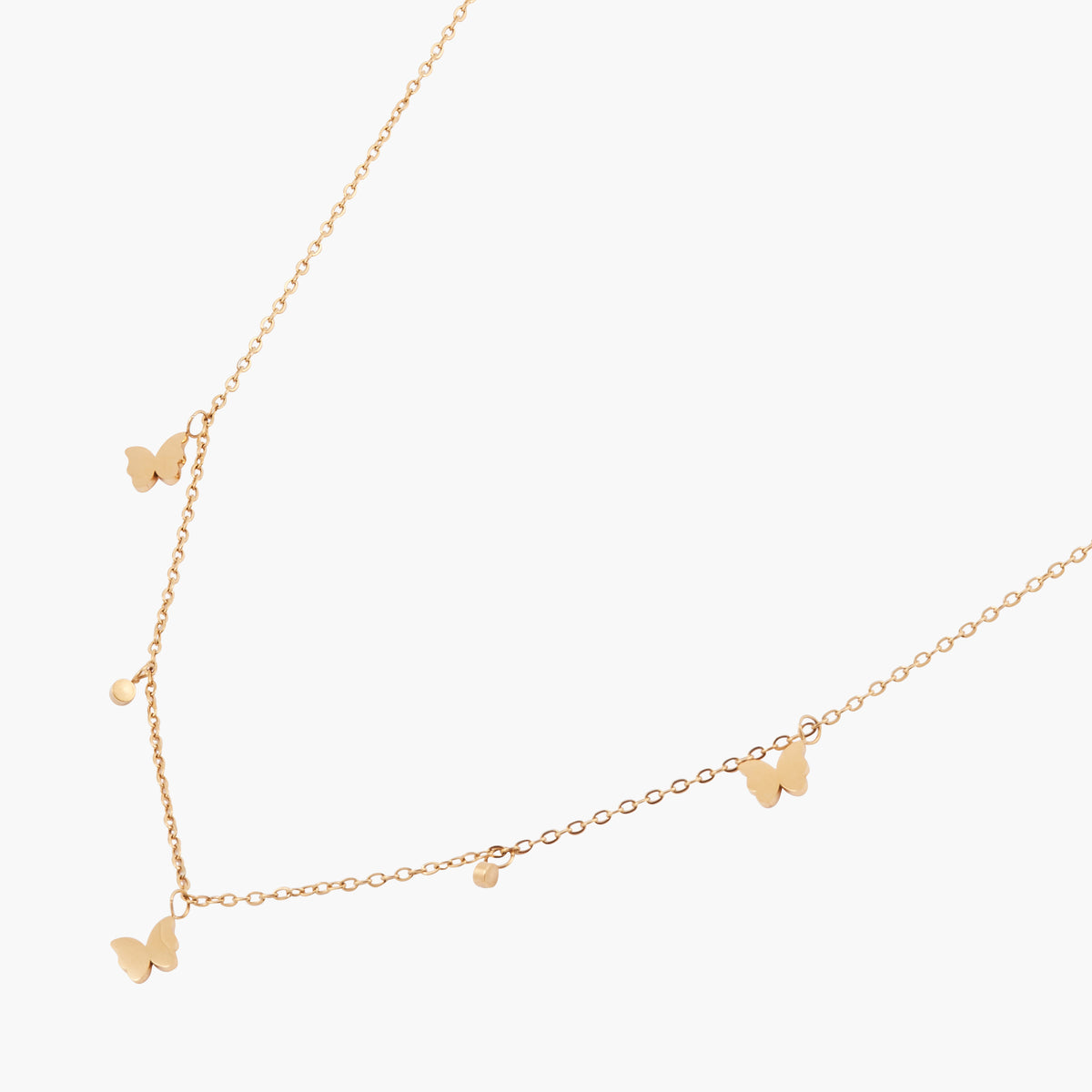 Collier chaîne fine avec papillons acier inoxydable doré