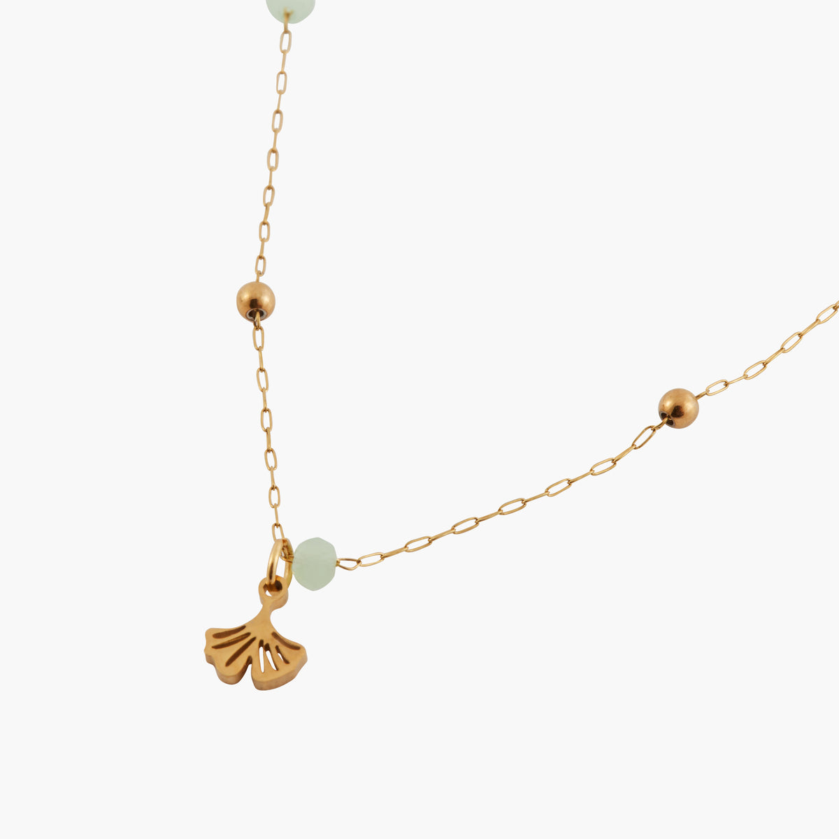 Collier à pendentif feuille de gingko acier inoxydable doré