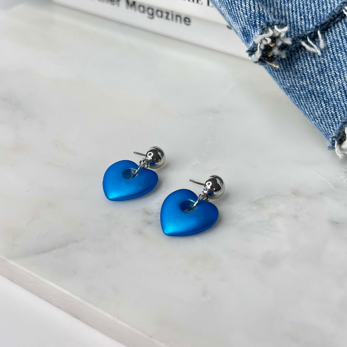 Boucles d'oreilles avec pendentif coeur coating - bleu