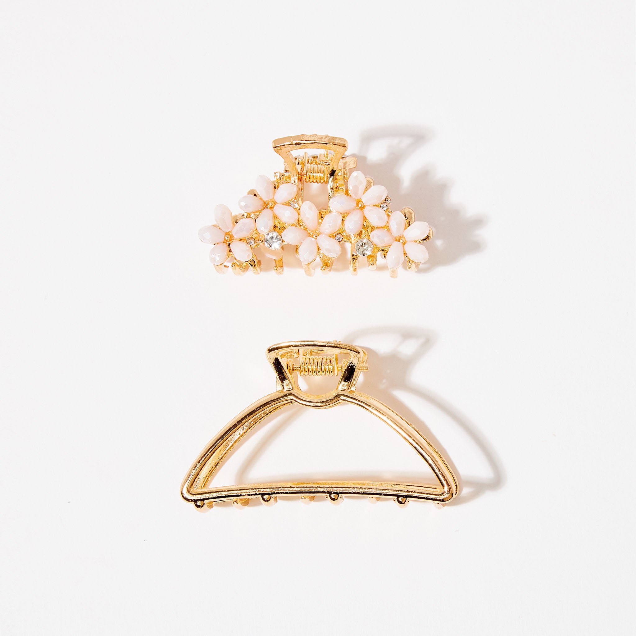 Set de 2 pinces croco métal et fleurs à facettes