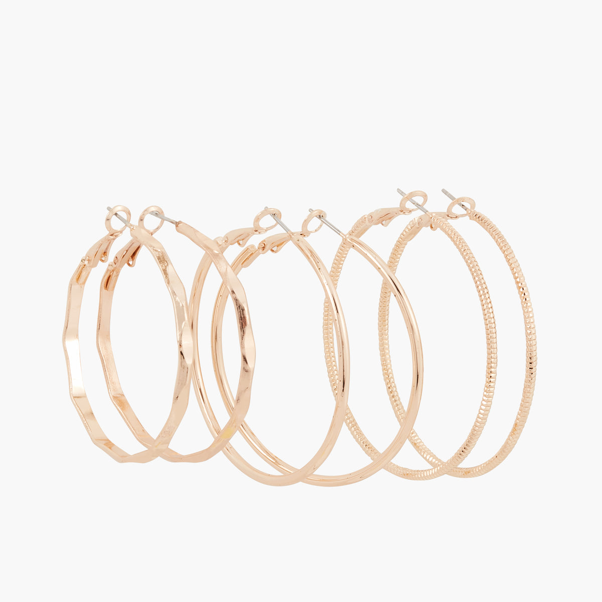 Set de 3 créoles lisses et ciselées