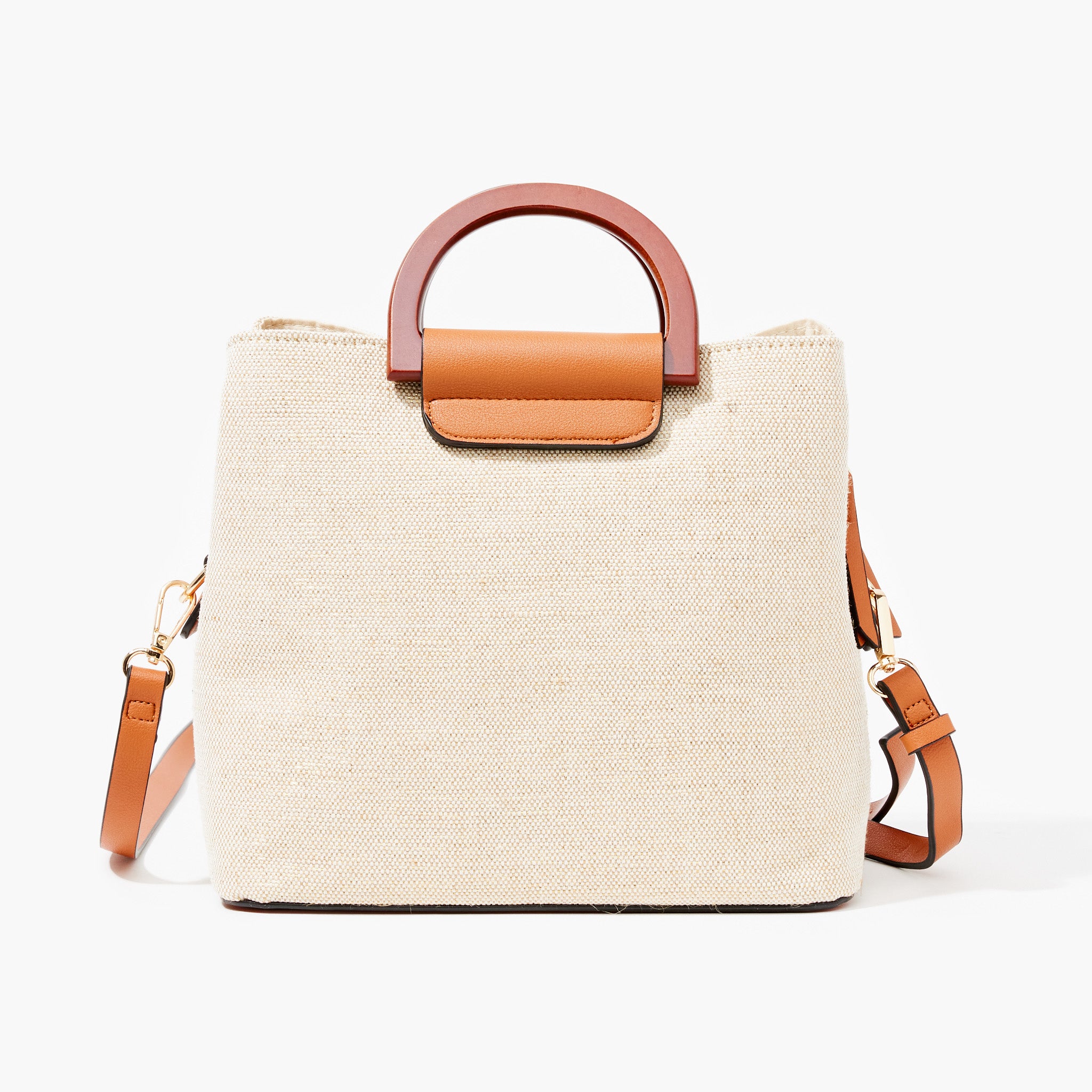 Sac porté main en textile - beige et camel
