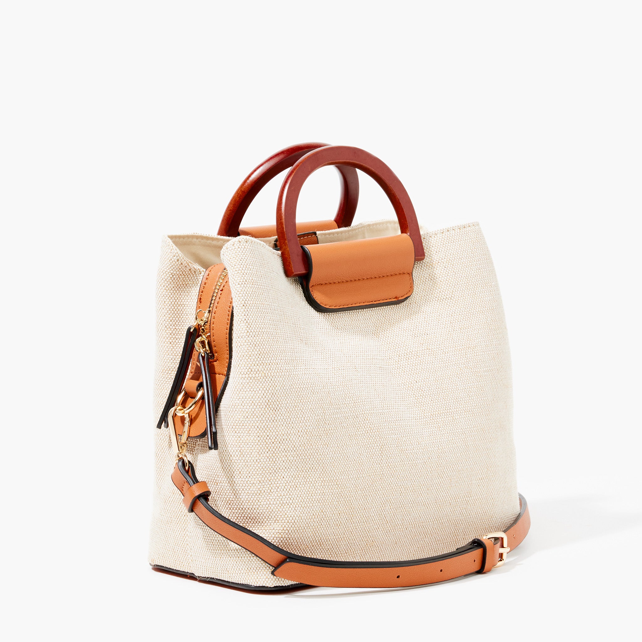 Sac porté main en textile - beige et camel