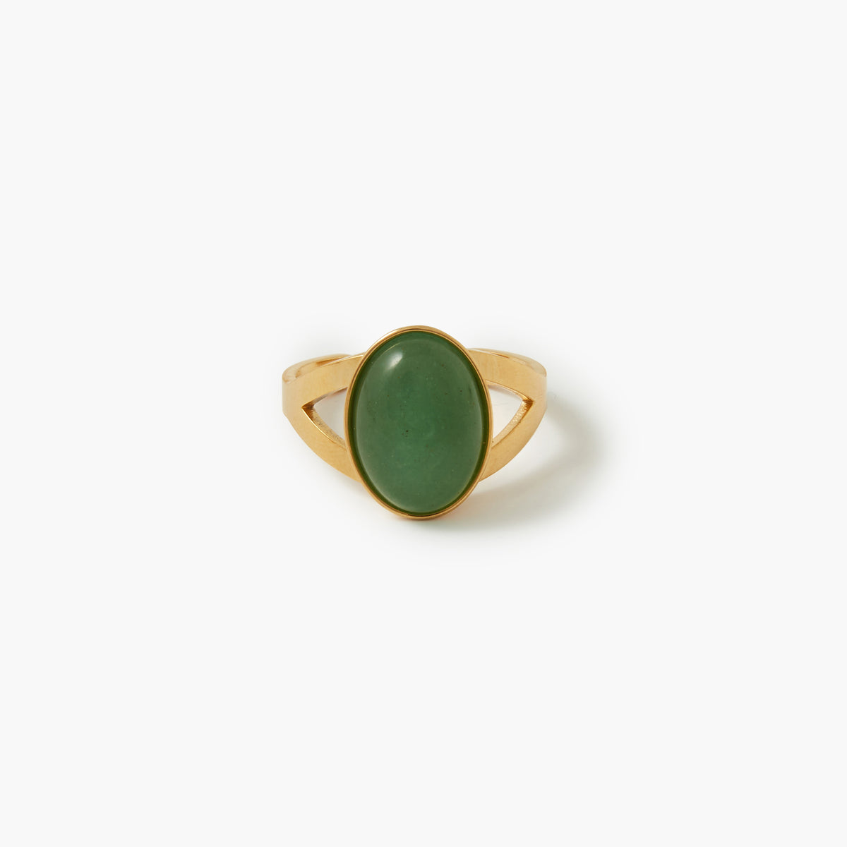 Bague pierre verte acier inoxydable doré