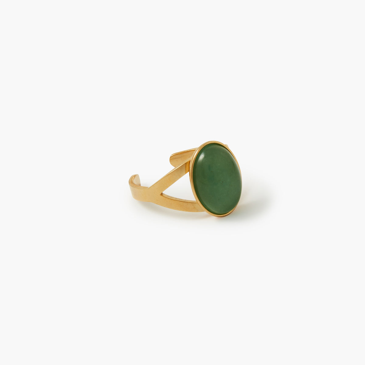 Bague pierre verte acier inoxydable doré