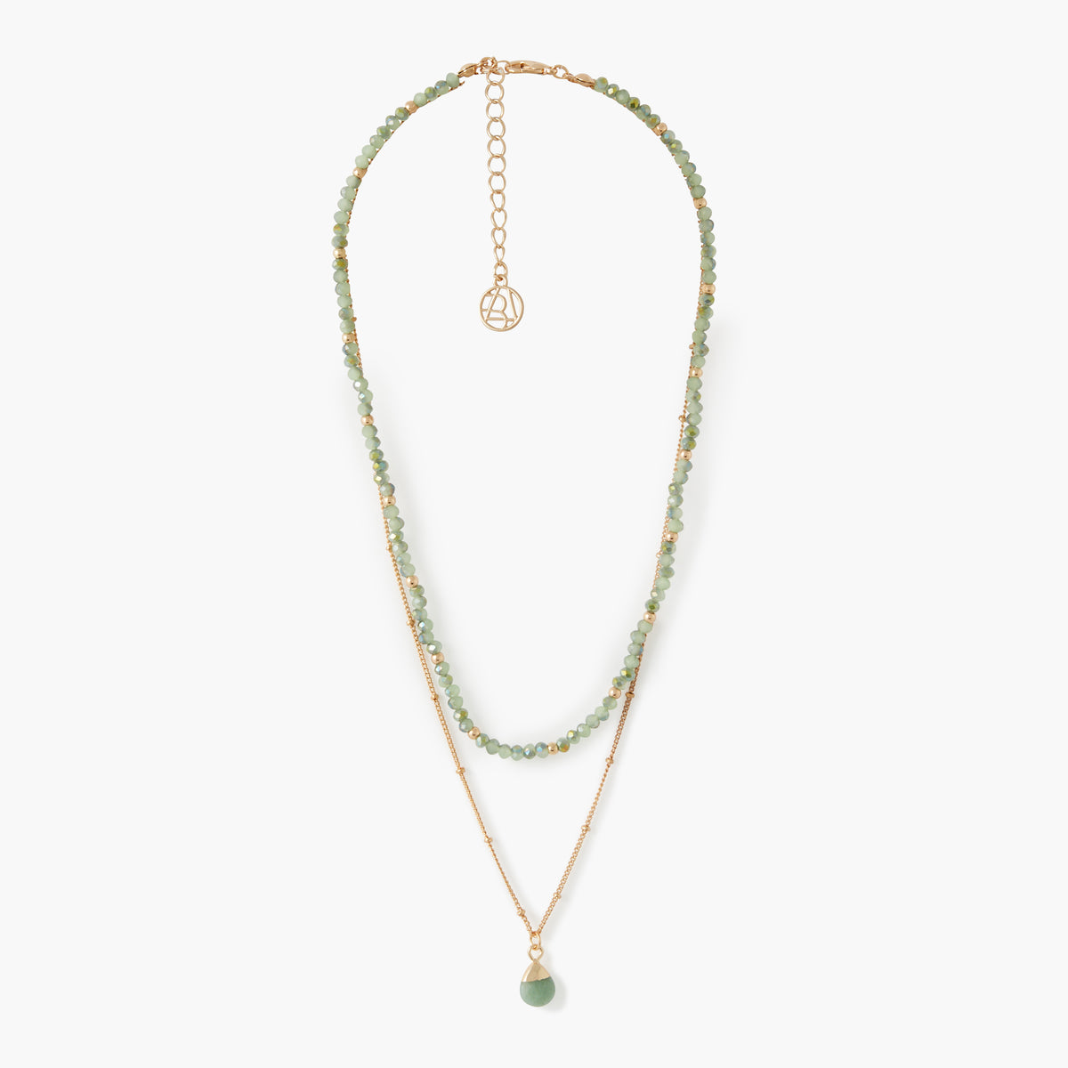 Collier 2 rangs chaîne et pierres avec pendentif