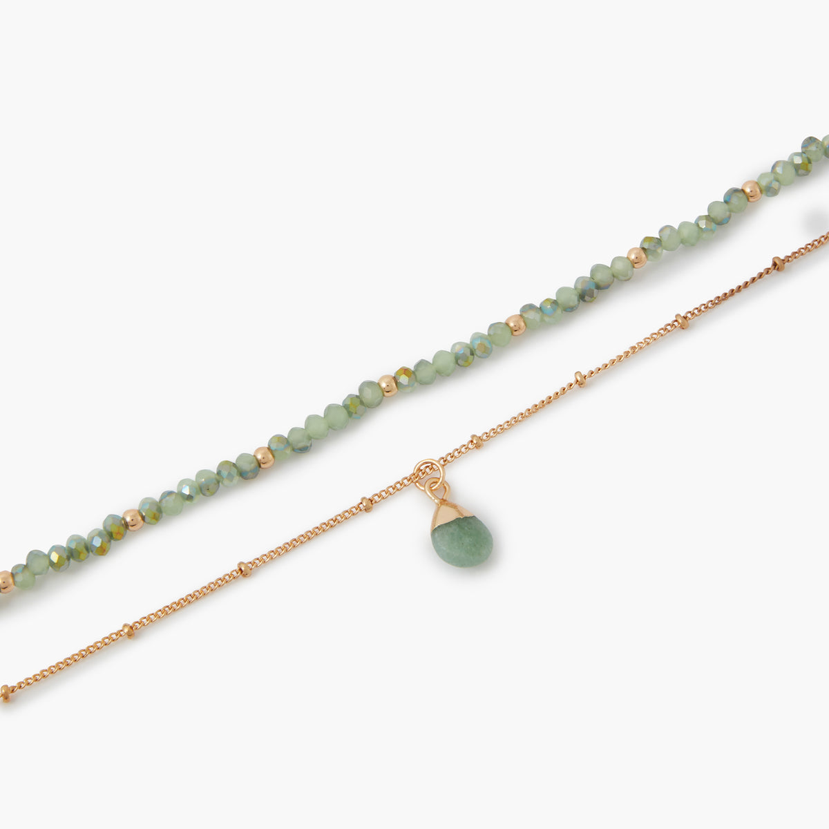 Collier 2 rangs chaîne et pierres avec pendentif