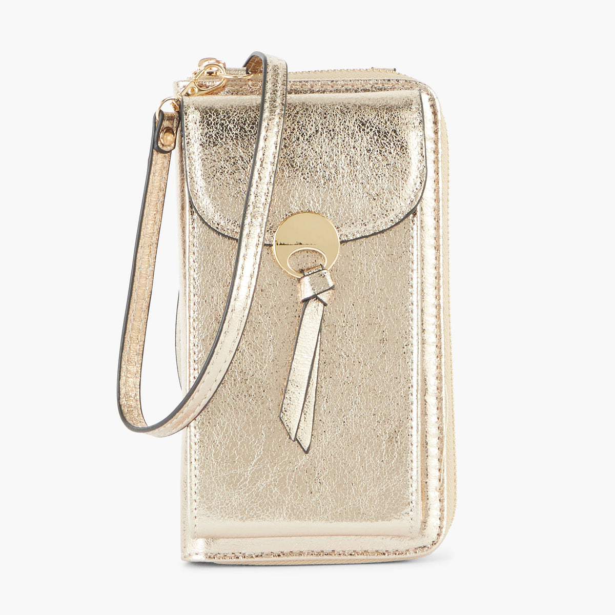 Pochette de voyage à bandoulière effet métallisé doré