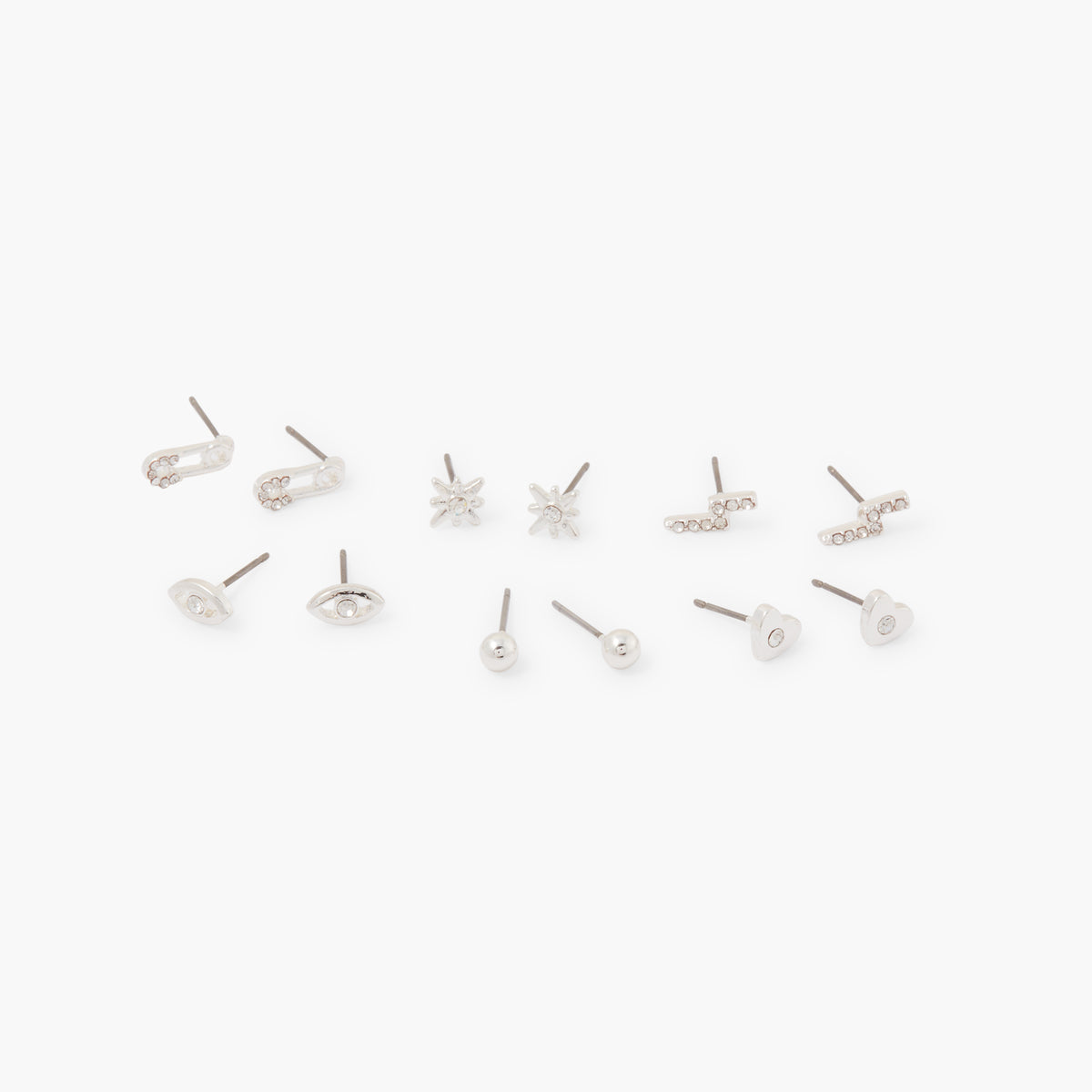 Set de 6 paires de petites puces d'oreilles argentées