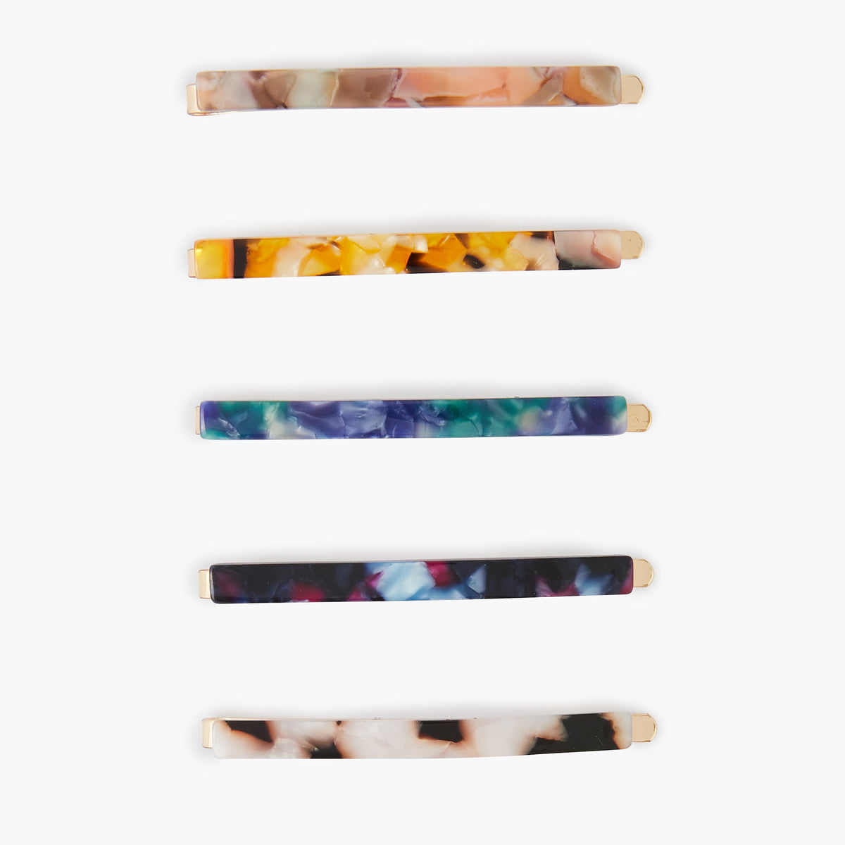 Set de 5 barrettes en résine multicolores