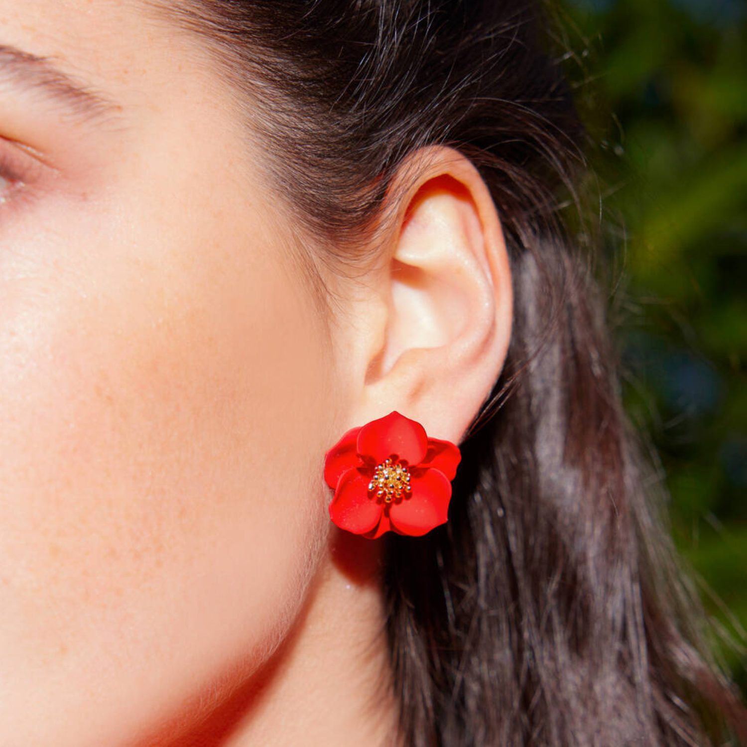 Boucles d'oreilles fleurs rouges