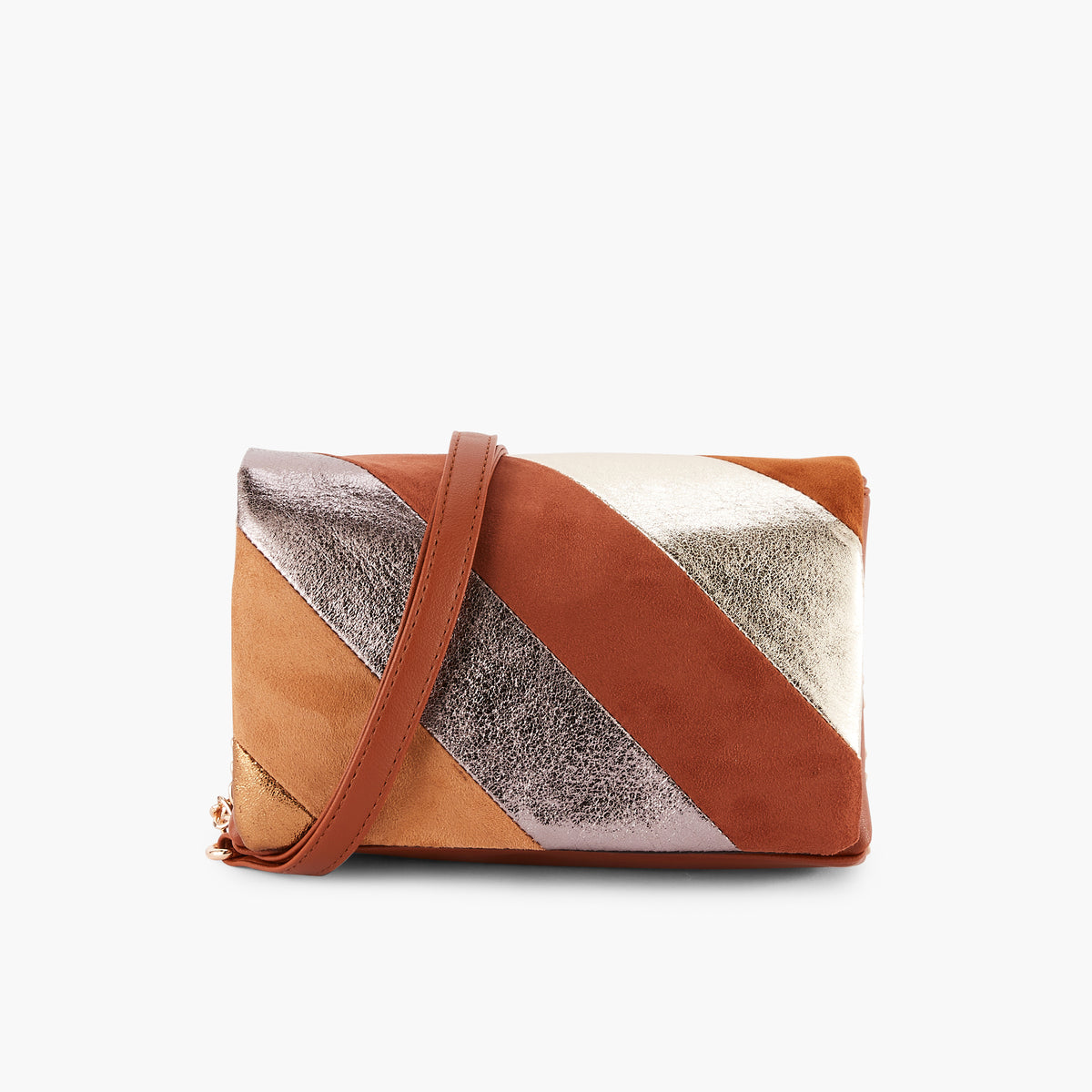 Sac à bandoulière patchwork camel et doré