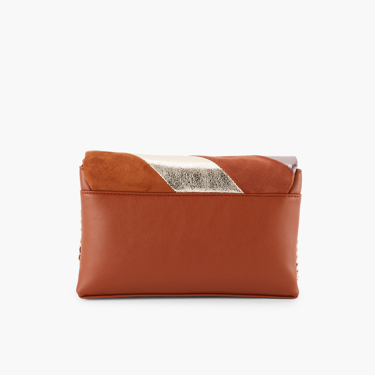 Sac à bandoulière patchwork camel et doré
