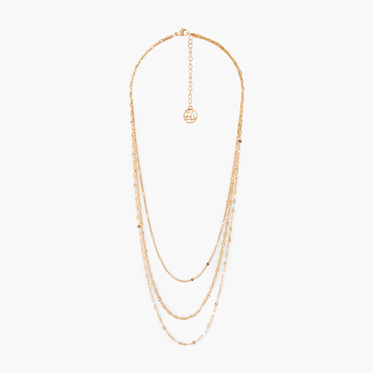 Collier 3 rangs chaînes assorties acier inoxydable doré