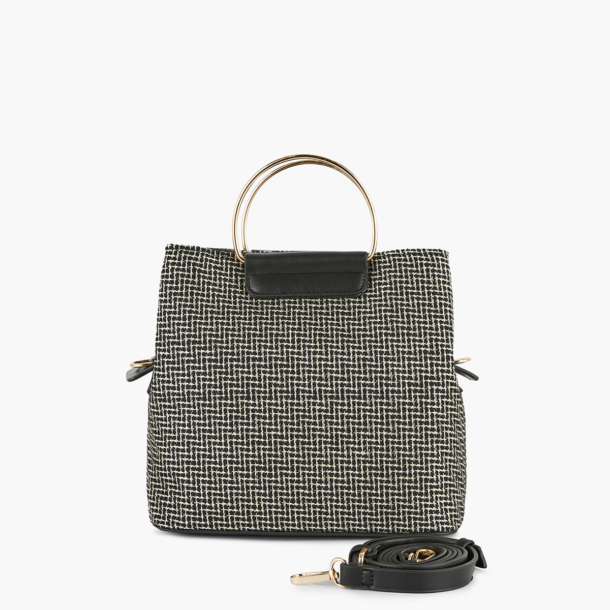 Sac à main bi-matière noir et blanc