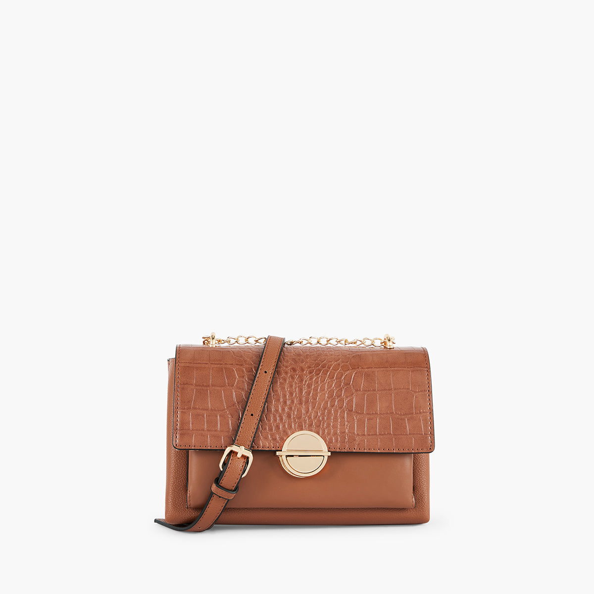 Sac à bandoulière effet croco camel