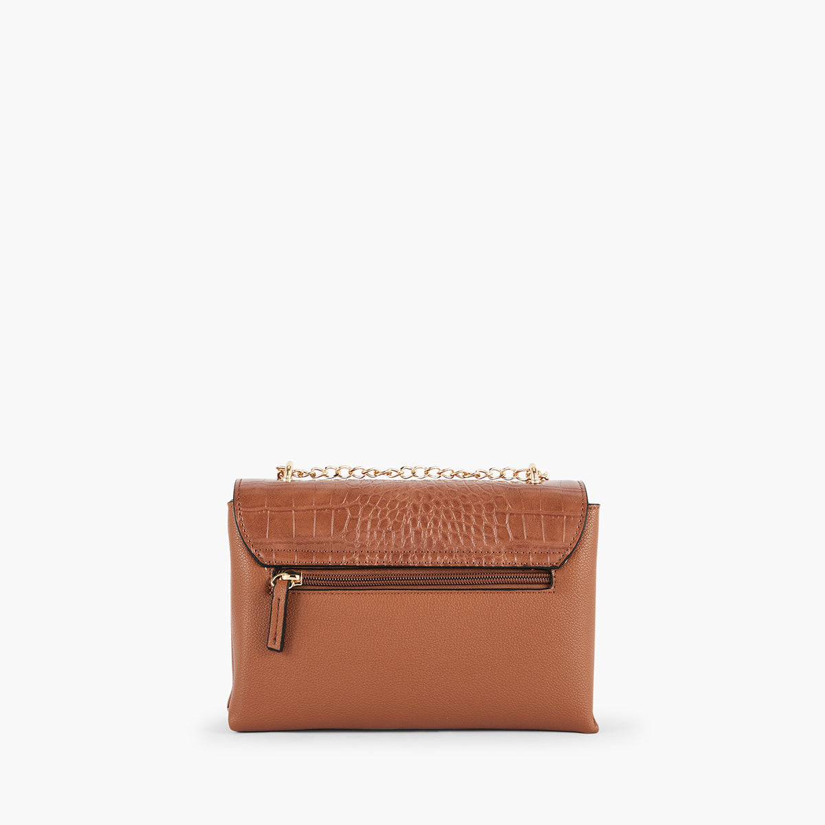 Sac à bandoulière effet croco camel