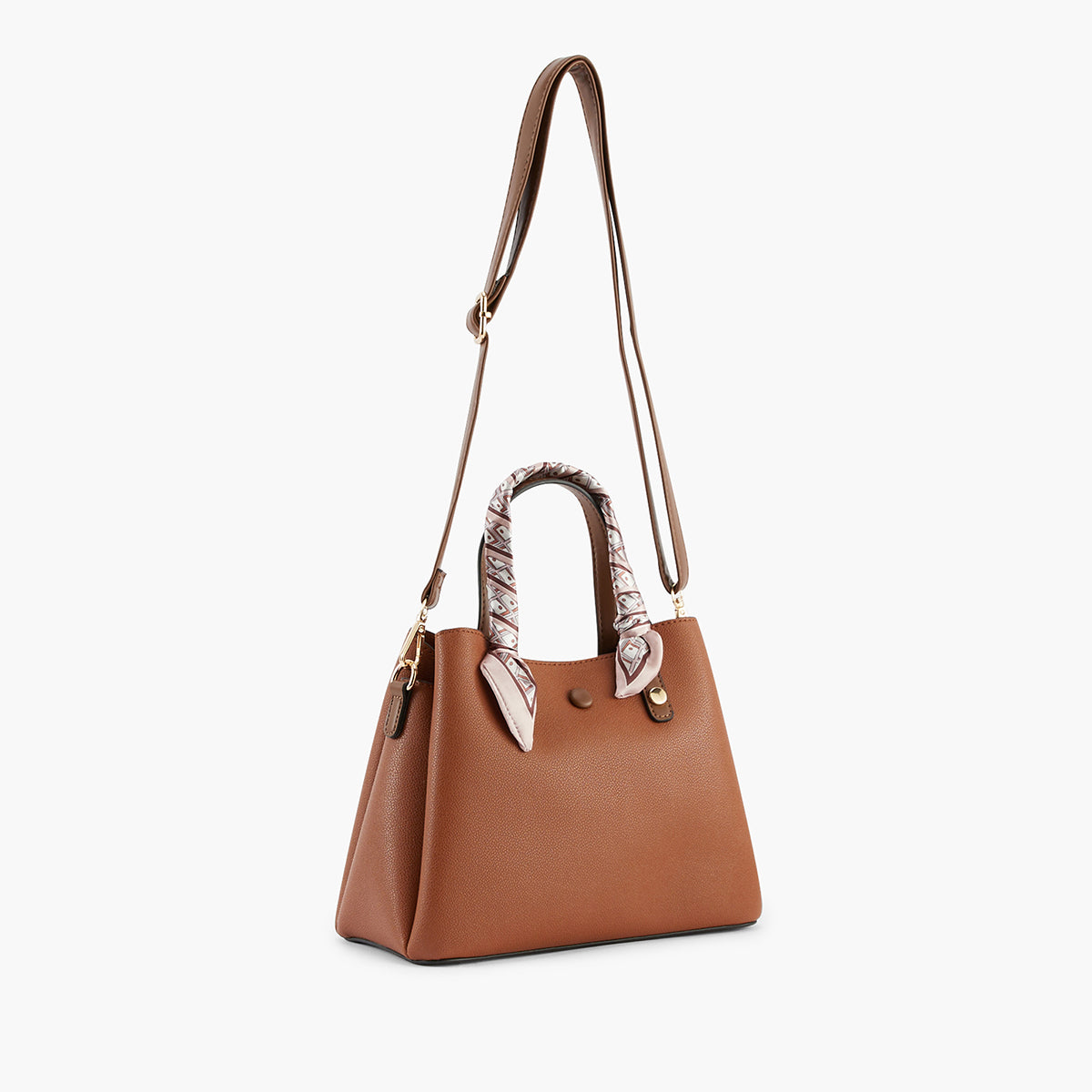 Sac à main camel avec foulard effet grainé