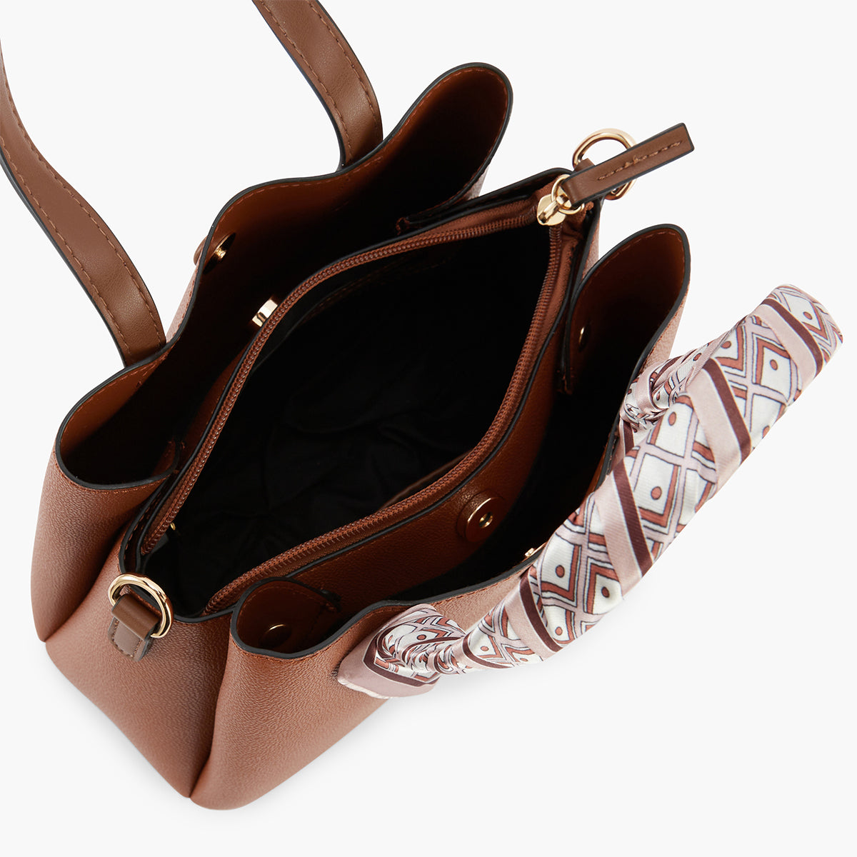Sac à main camel avec foulard effet grainé