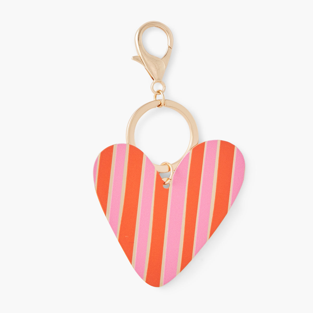 Porte-clés cœur à rayures rose et rouge