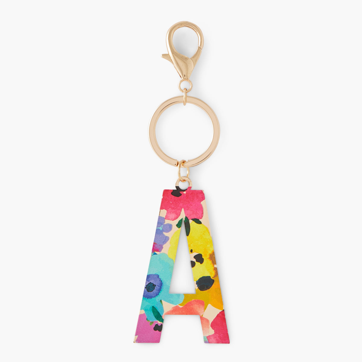 Porte-clés lettre "A" imprimée fleurs
