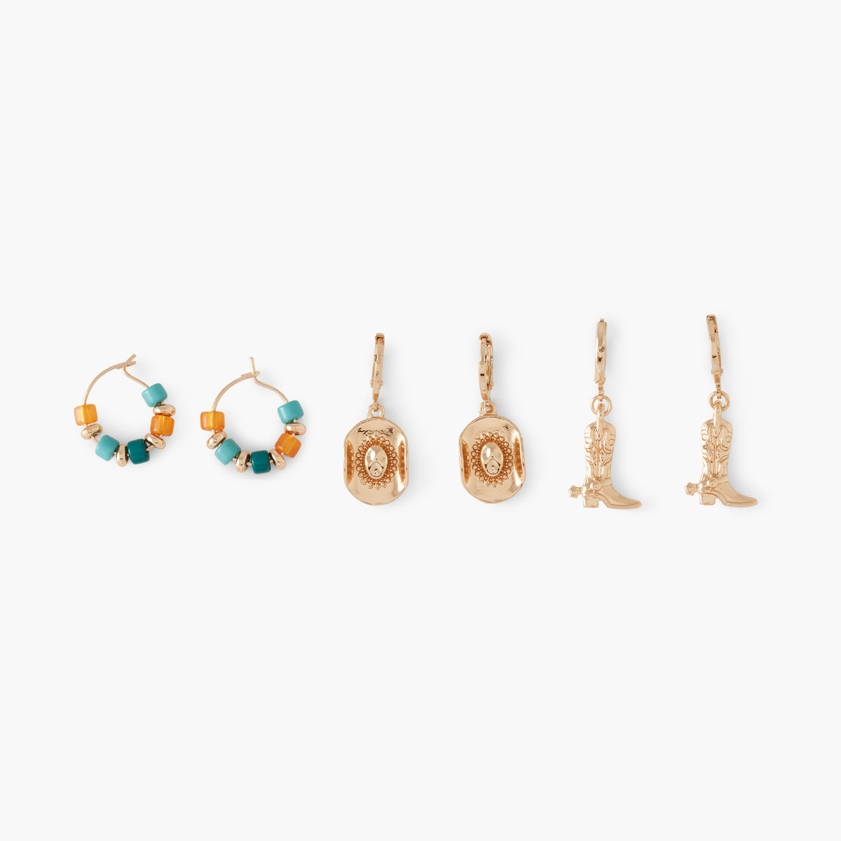 Set de 3 petites créoles assorties chapeaux et santiags