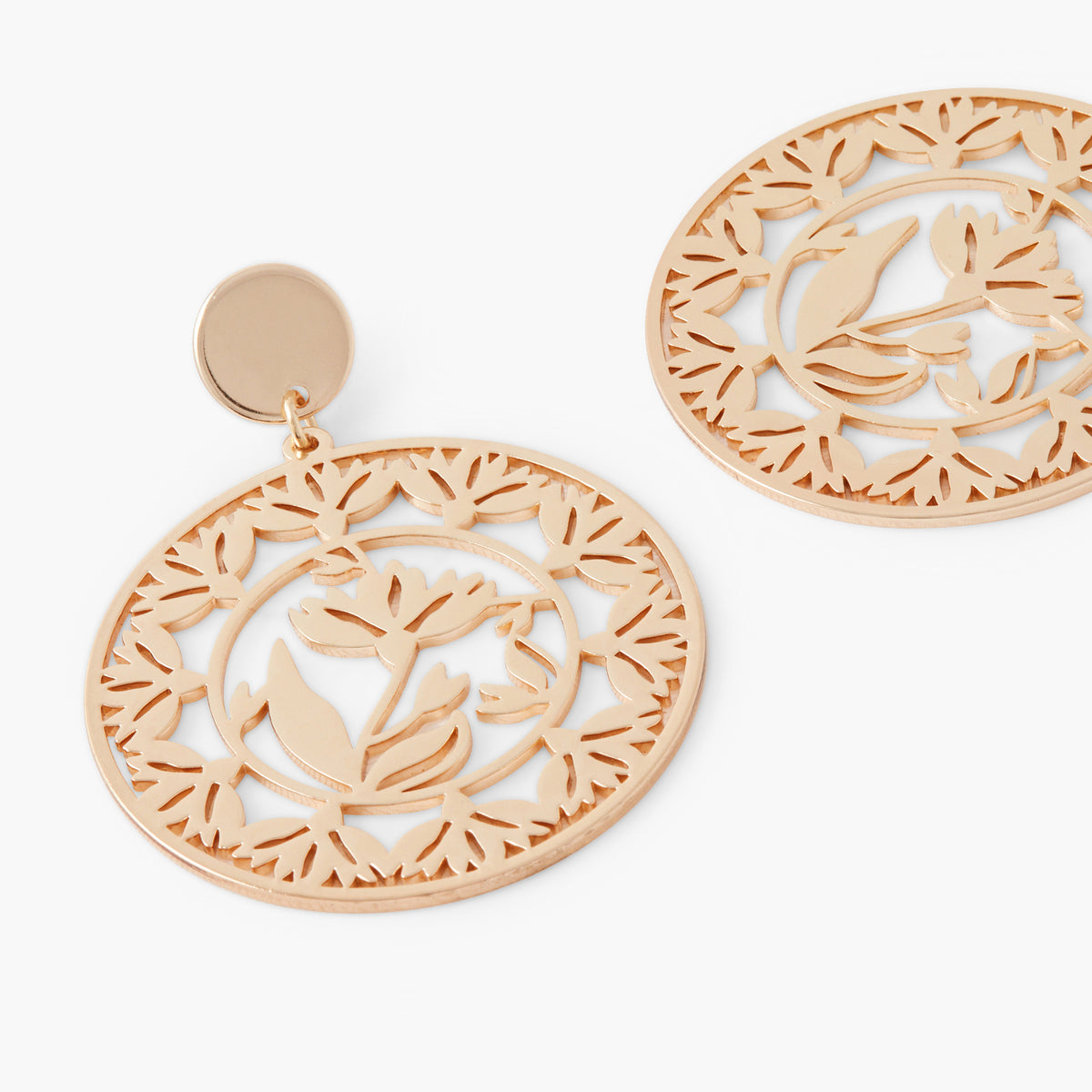 Boucles d'oreilles cercle ajouré motif fleur