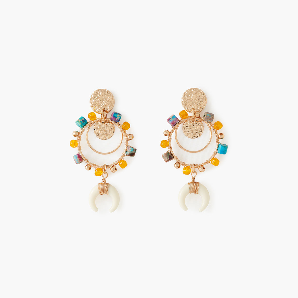Boucles d’oreilles fantaisie perles multicolores pendentif lune