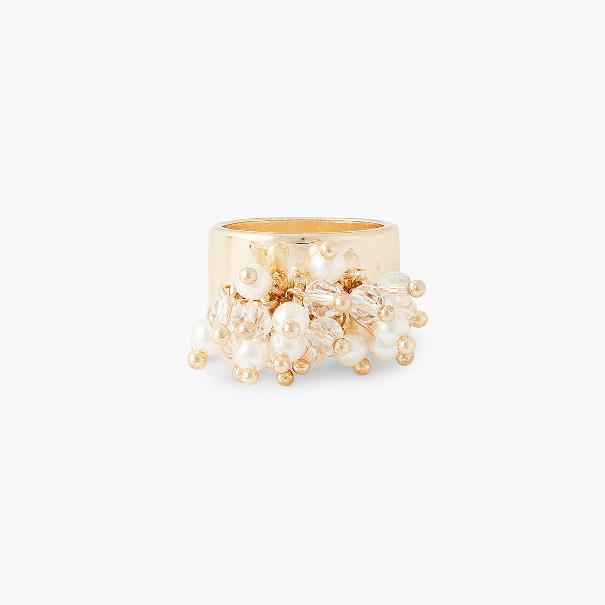 Bague épaisse avec pompons en perles et facettes