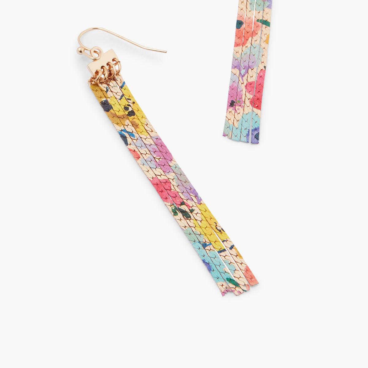 Longues boucles d'oreilles chaines imprimées avec motifs fleurs Balagane