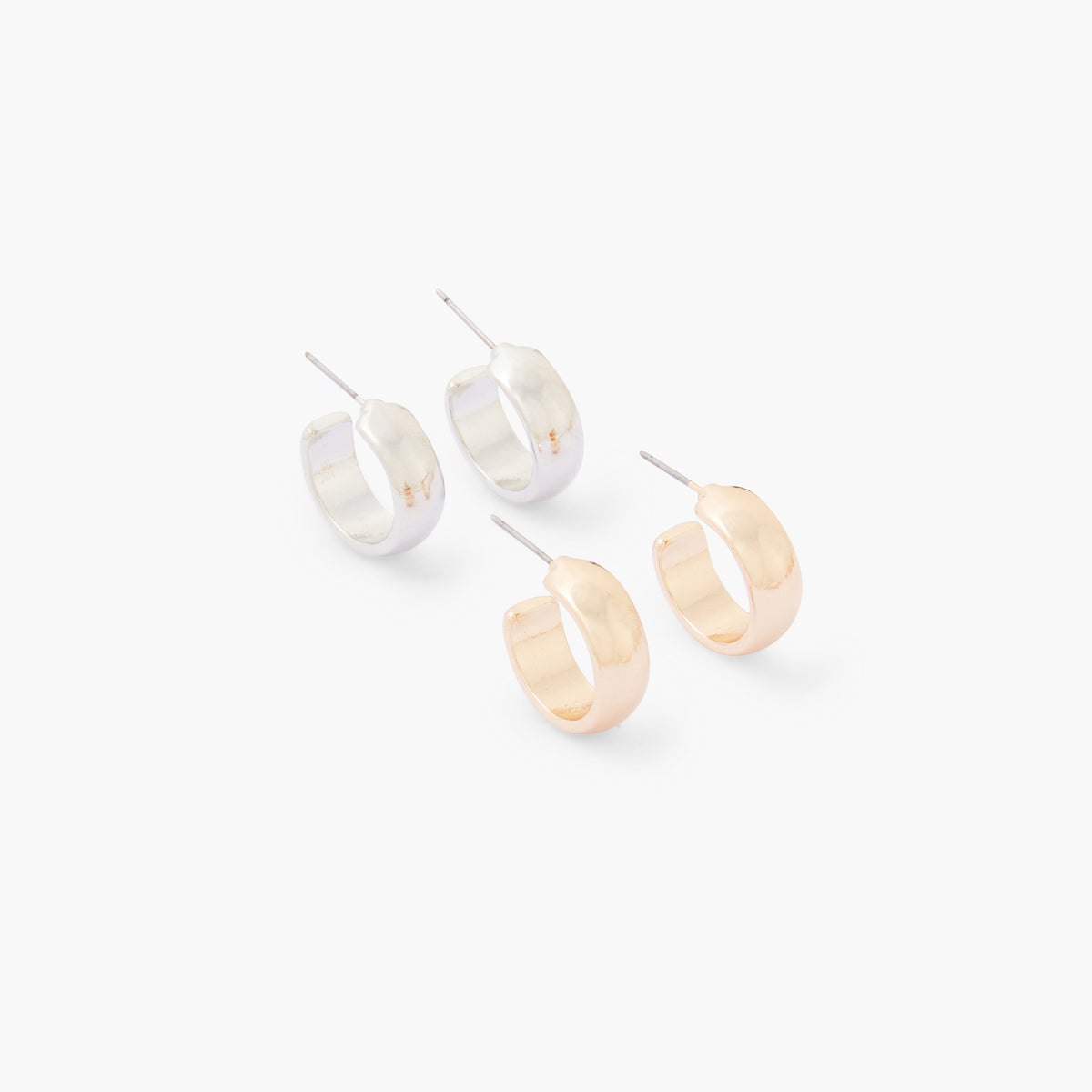 Set de 2 mini-créoles épaisses argenté et doré 18mm