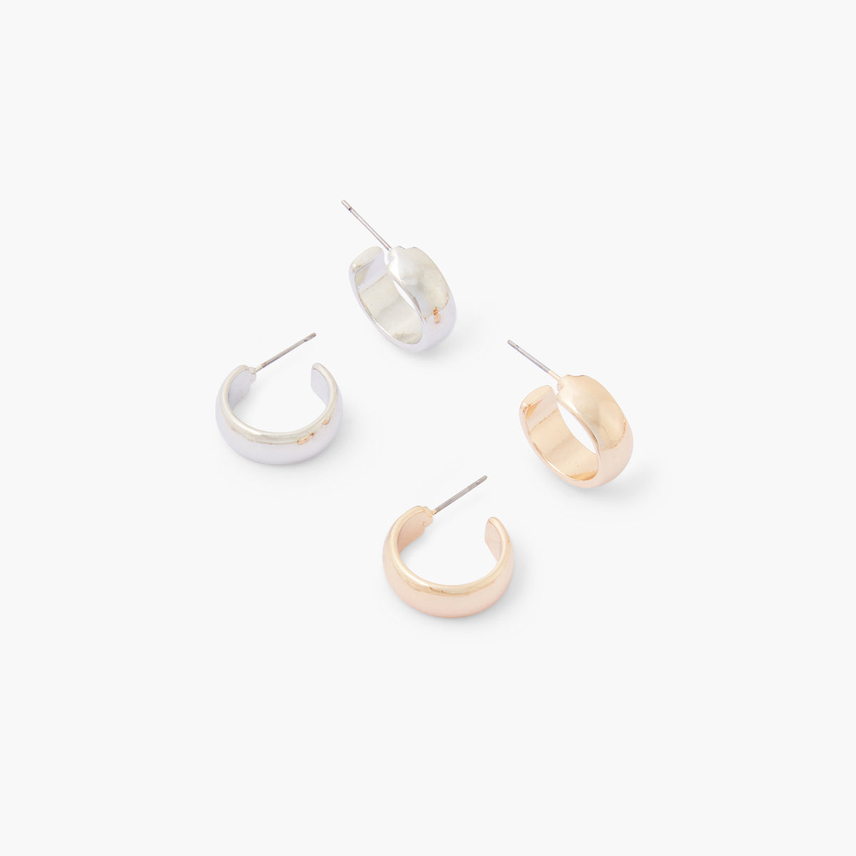 Set de 2 mini-créoles épaisses argenté et doré 18mm