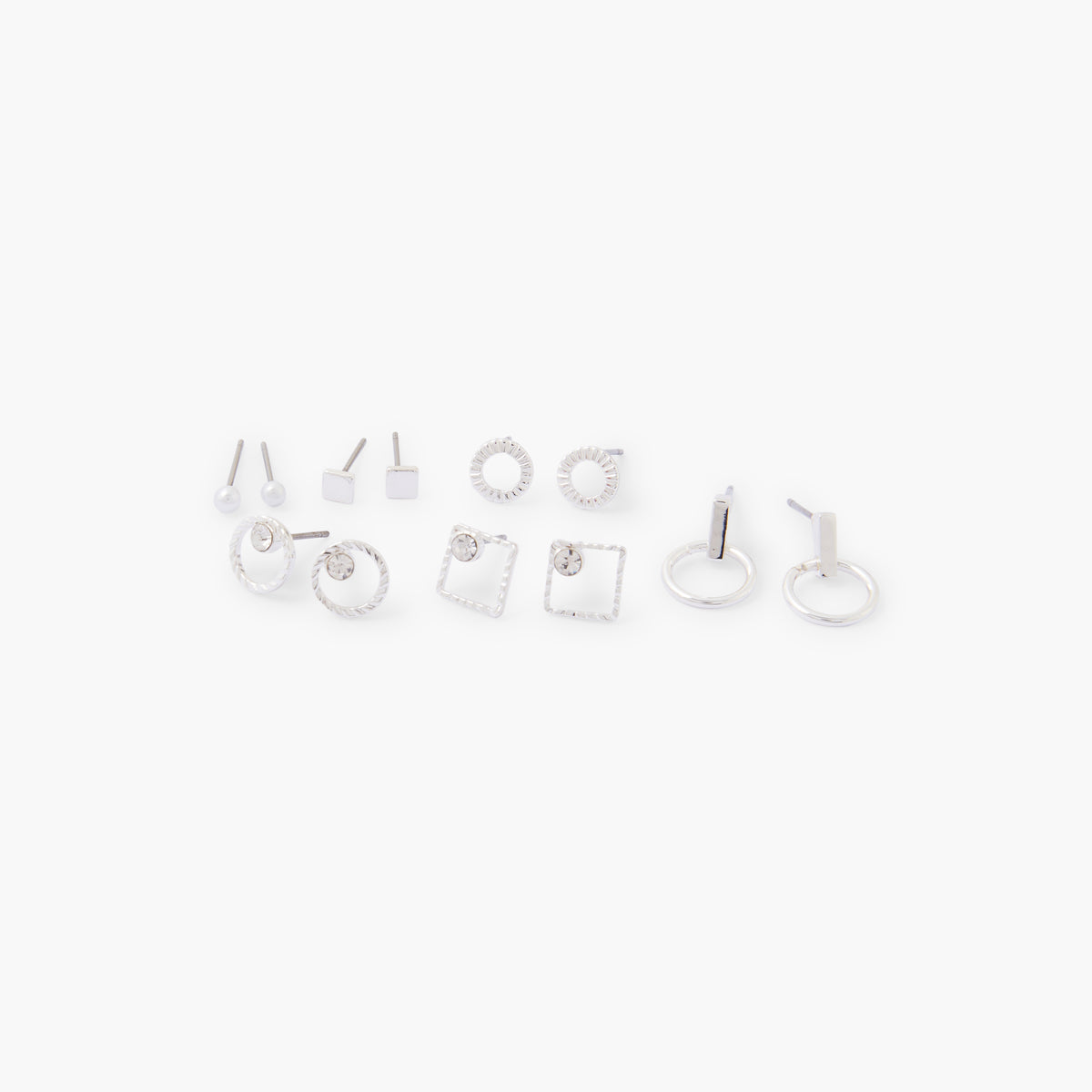 Set de 6 boucles d'oreilles argenté