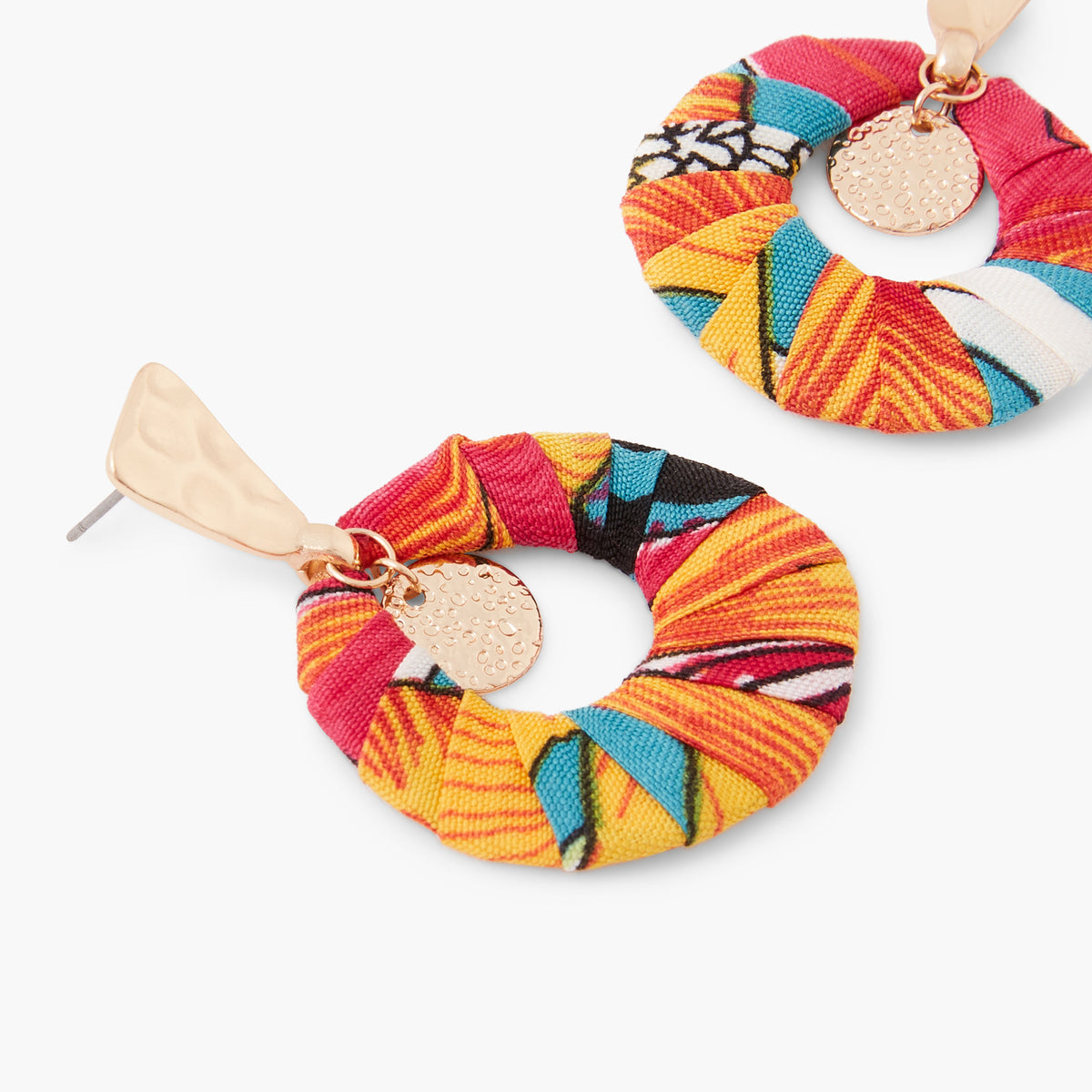 Boucles d'oreilles rondes en tissu multicolore