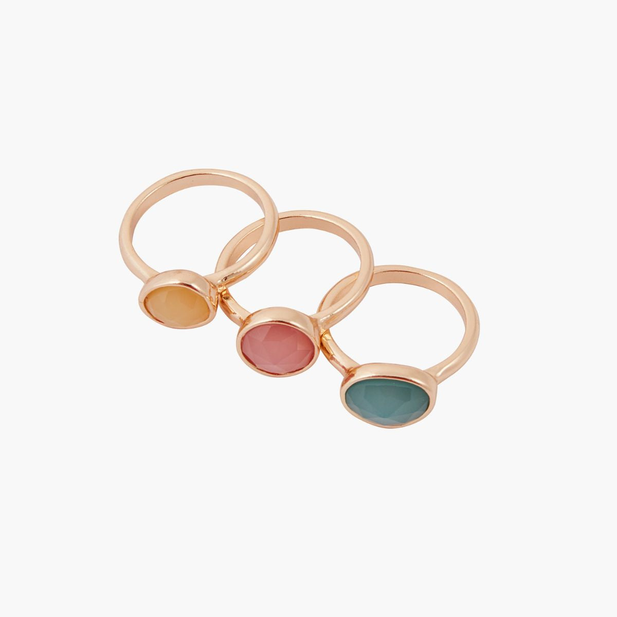 Set de 3 bagues pierre fantaisie vert, orange, jaune