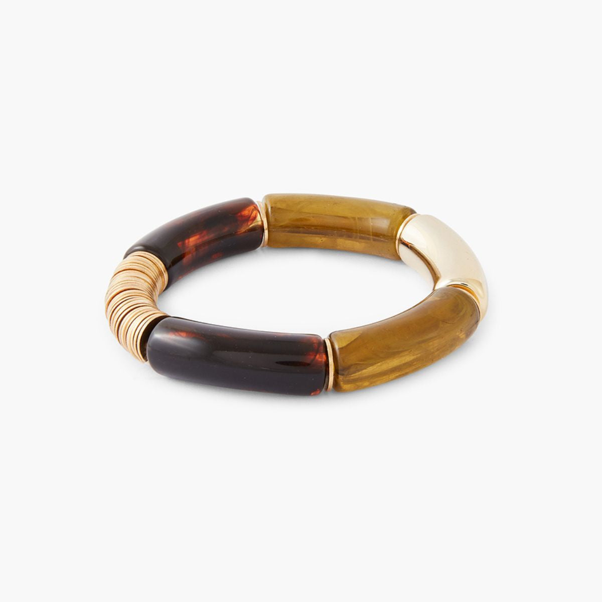 Bracelet élastique tube marron et doré