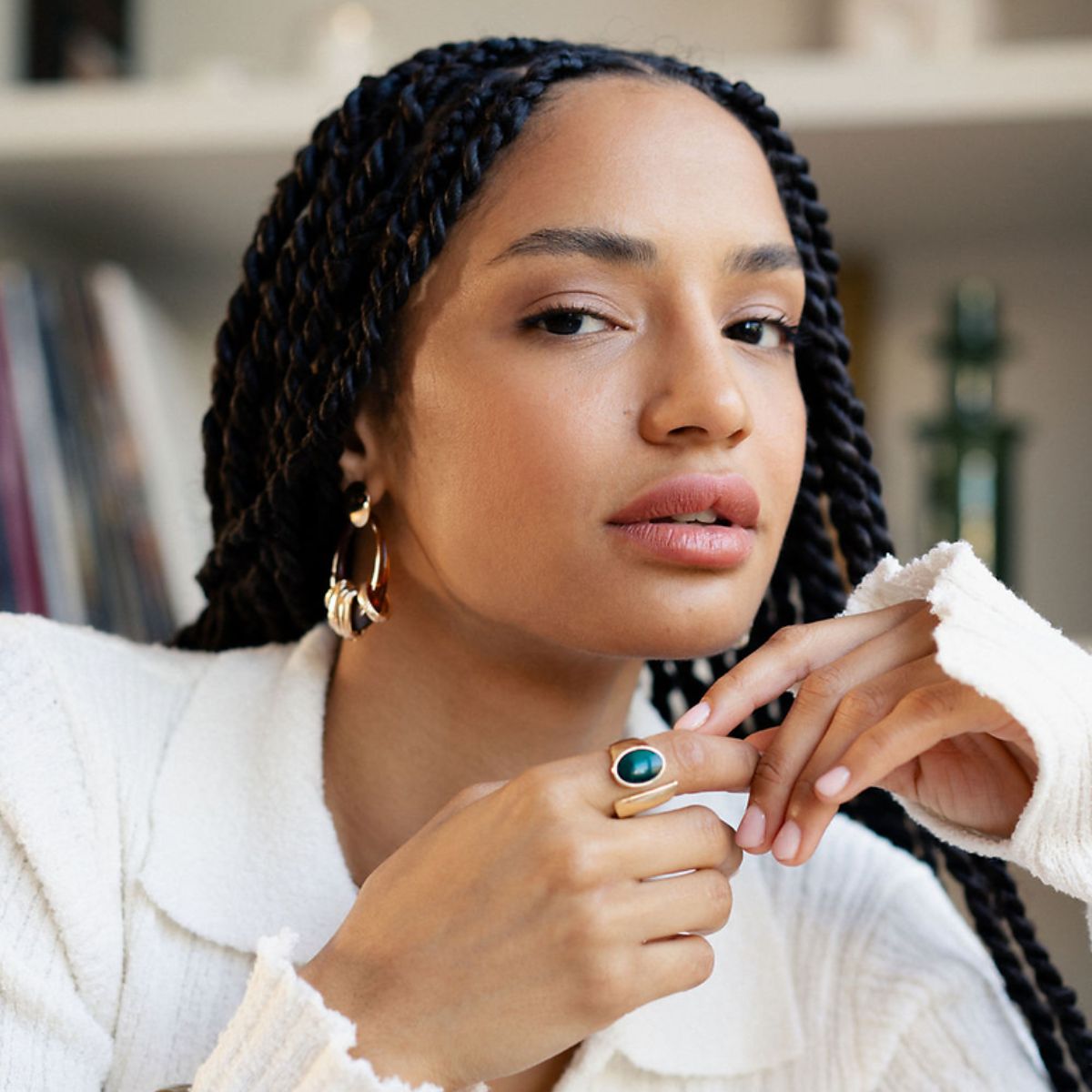 Bague ouverte ovale vert et doré