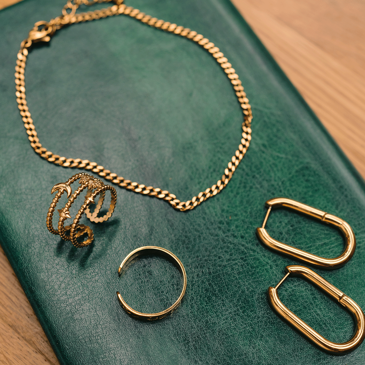 Bague 3 rangs étoiles et lune acier inoxydable