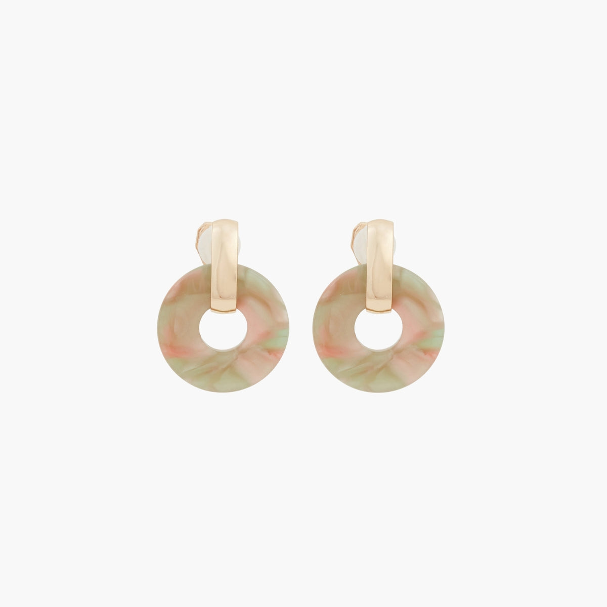 Boucles d'oreilles rondes à clips vert et rose