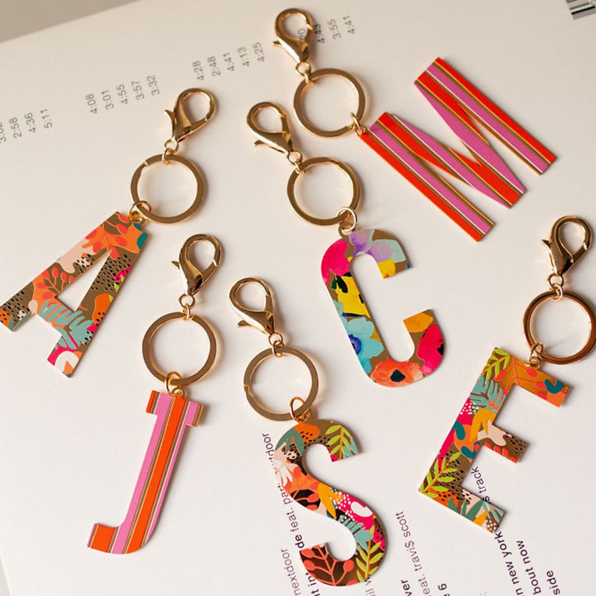 Porte-clés lettre "M" imprimée feuille