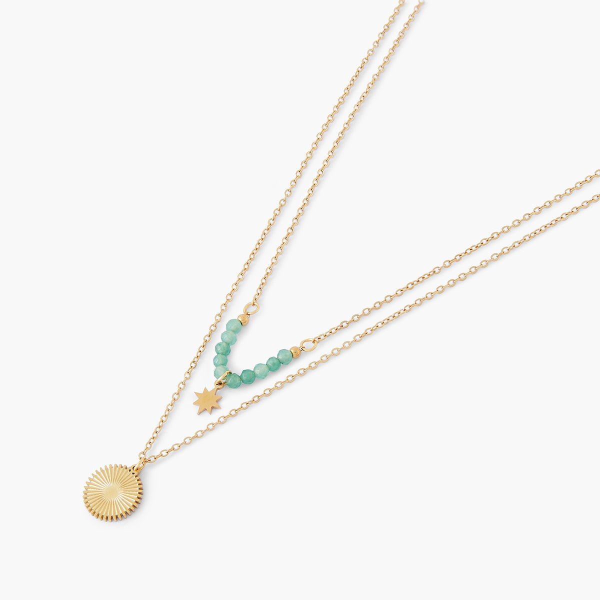 Collier 2 rangs avec médaillon acier inoxydable