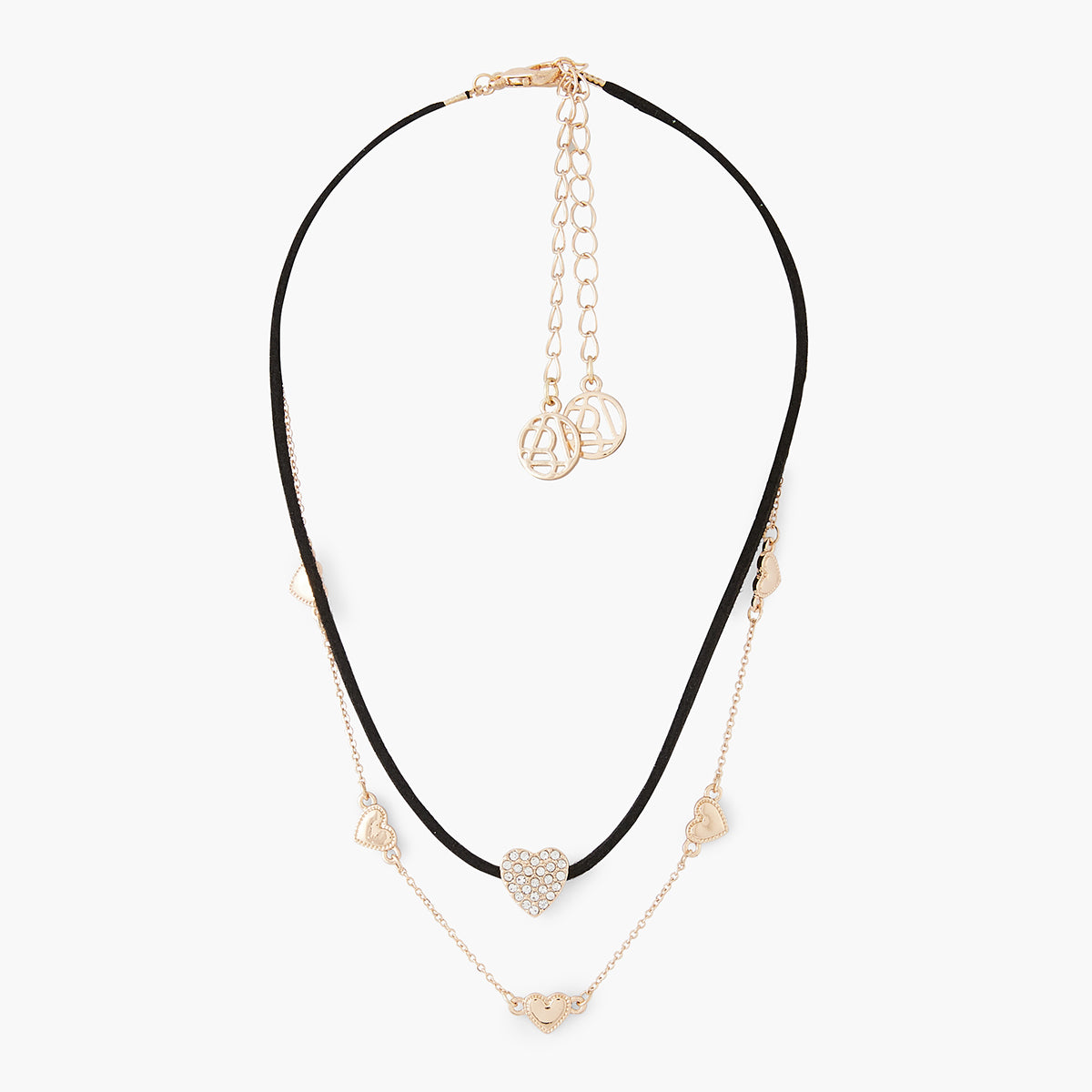 Set de 2 colliers cœur suédine noire et chaine dorée