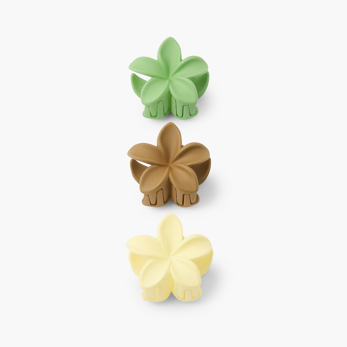 Set de 3 mini pinces cheveux fleurs vert, marron, jaune