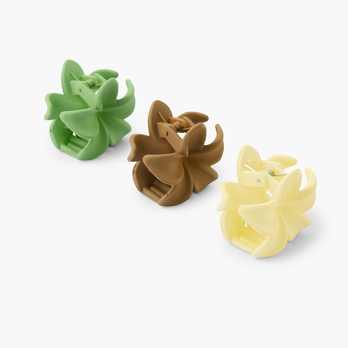 Set de 3 mini pinces cheveux fleurs vert, marron, jaune
