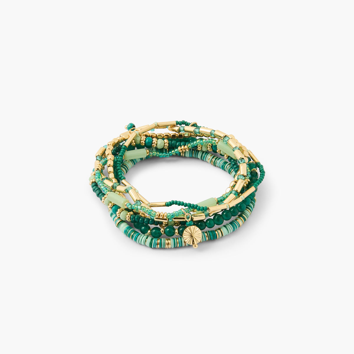 Set de 8 bracelets élastiques en perles fantaisie vertes