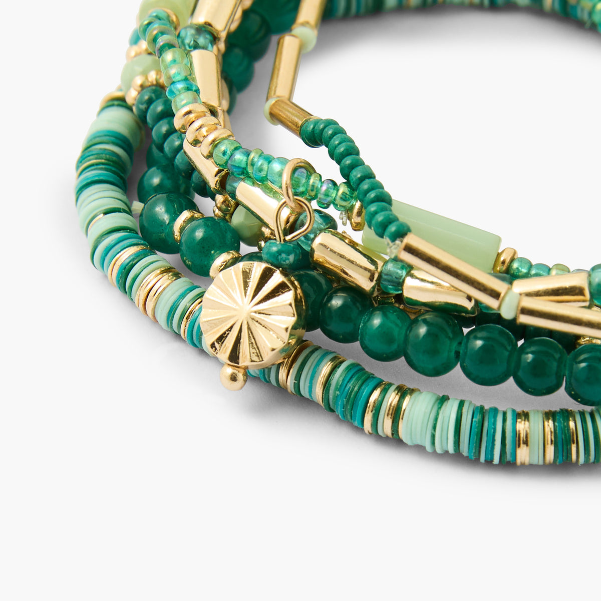 Set de 8 bracelets élastiques en perles fantaisie vertes