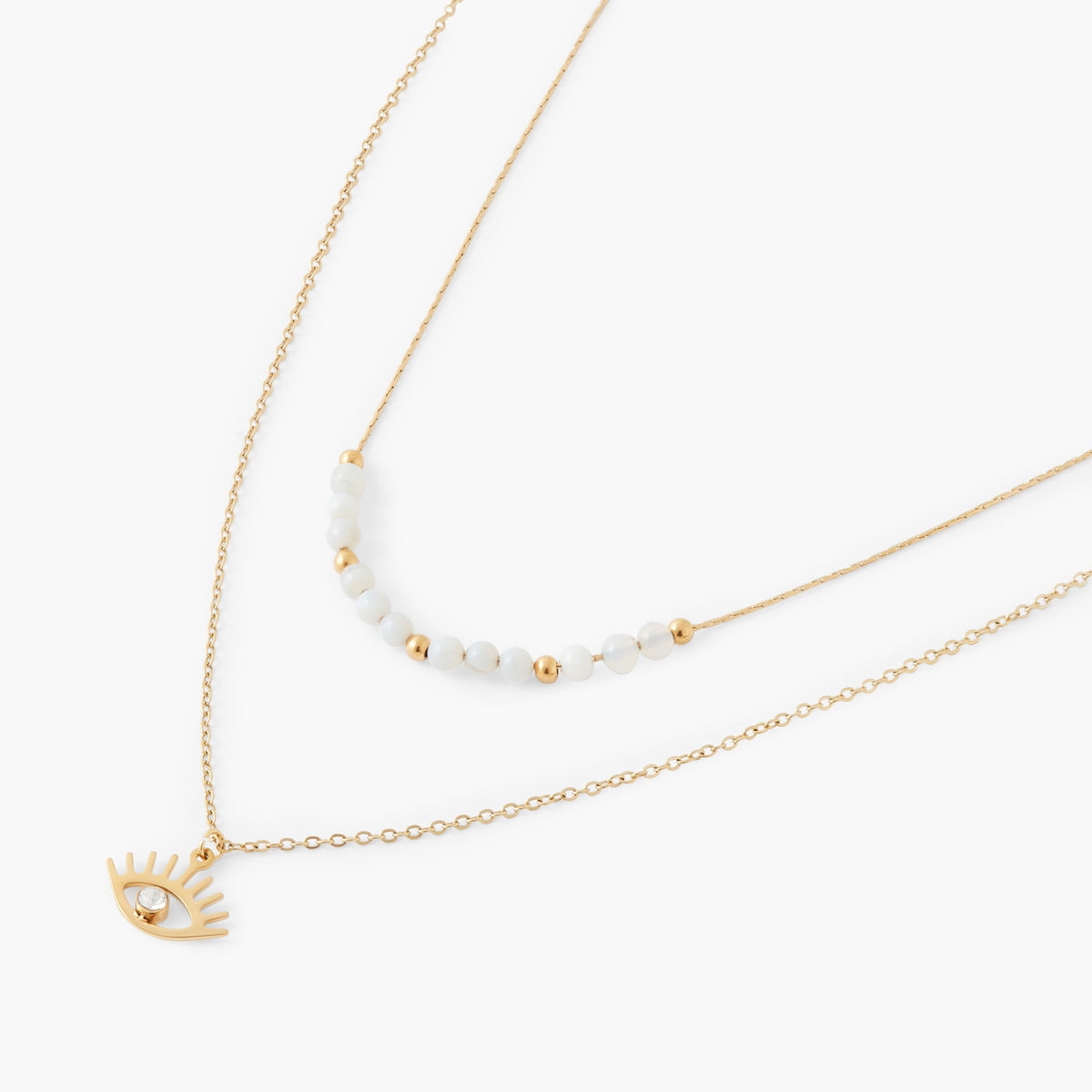 Collier 2 rangs pendentif oeil acier inoxydable